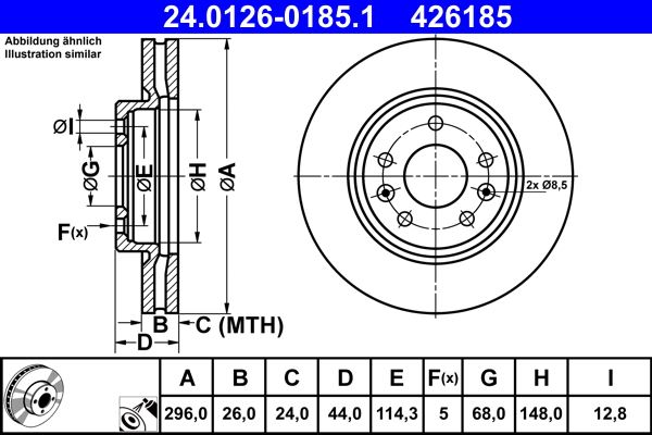 ATE - 24.0126-0185.1 - Kočioni disk (Kočioni uređaj)