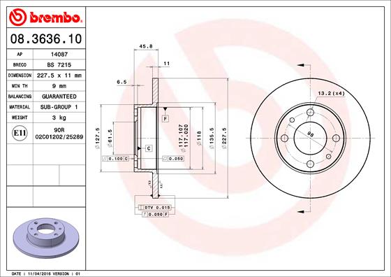 BREMBO - 08.3636.10 - Kočioni disk (Kočioni uređaj)