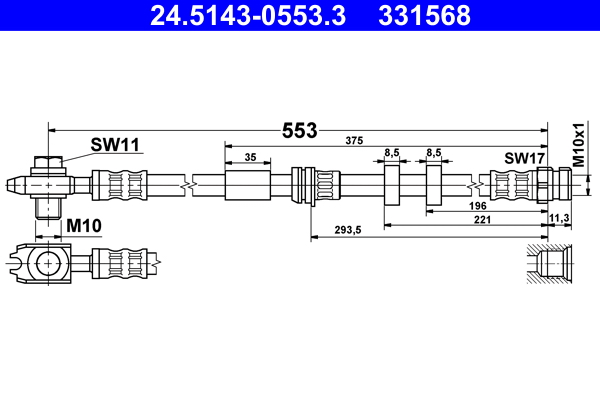 ATE - 24.5143-0553.3 - Kočiono crevo (Kočioni uređaj)