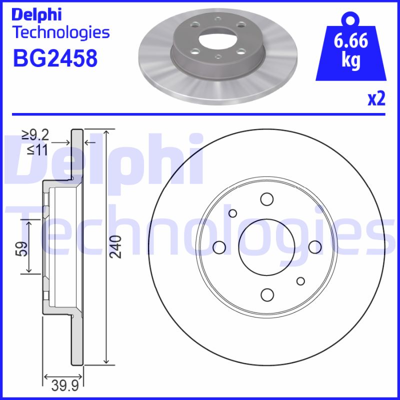 DELPHI - BG2458 - Kočioni disk (Kočioni uređaj)