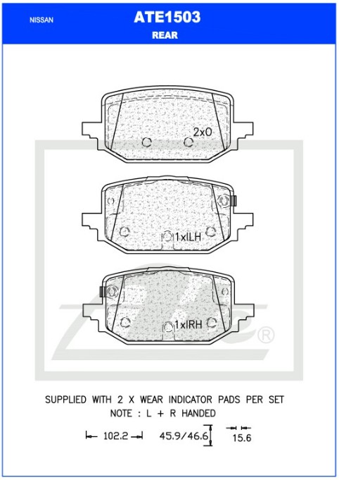 Picture of ATE - ATE1503 - Brake Pad Set, disc brake