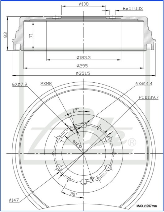 Picture of Brake Drum - ATE - 229.0008
