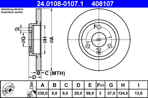 ATE disk ploča CITROEN 24.0108-0107.1 prednja, ax,saxo 1.0,1.4d 96 ->, d238/8