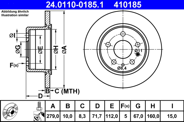 ATE - 24.0110-0185.1 - Kočioni disk (Kočioni uređaj)