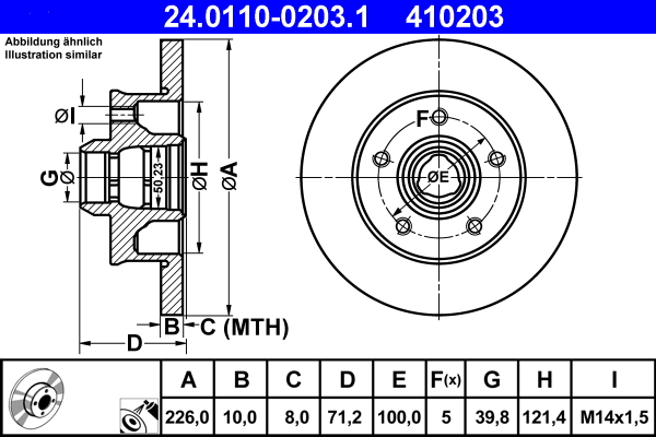 ATE disk ploča VW 24.0110-0203.1 zadnja, golf 3 passat 1.9tdi ->96 d226/10 abs