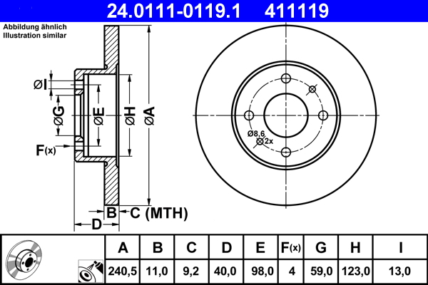 ATE - 24.0111-0119.1 - Kočioni disk (Kočioni uređaj)