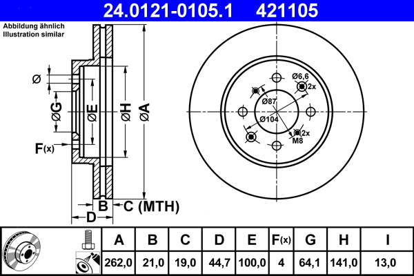 Picture of Brake Disc - ATE - 24.0121-0105.1