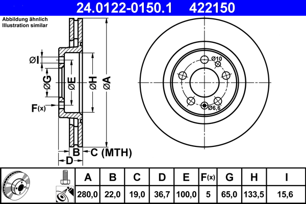 Picture of Brake Disc - ATE - 24.0122-0150.1