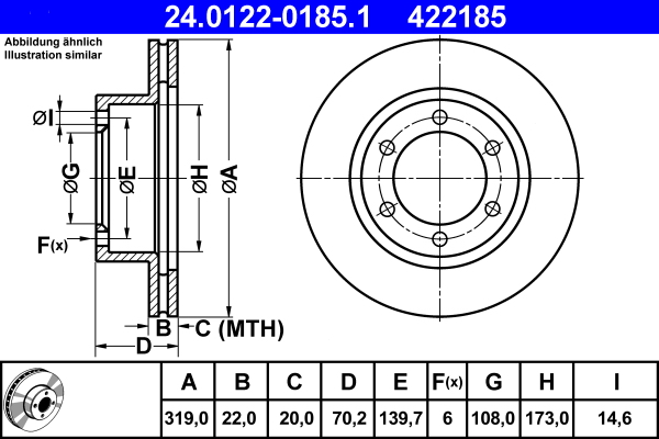 ATE disk ploča TOYOTA 24.0122-0185.1 prednja, land cruiser 3.0d-4d 96 ->, d319/22