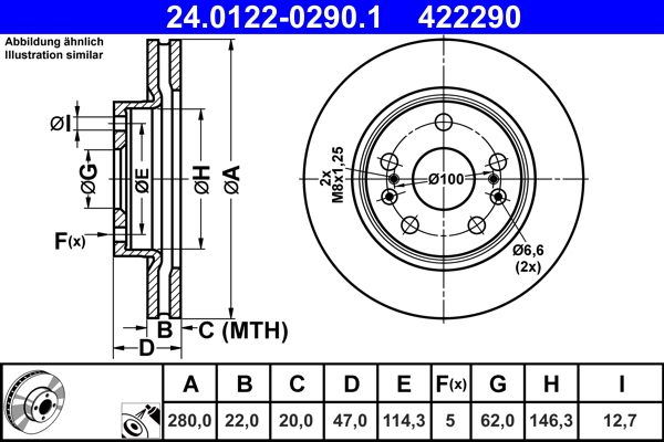 ATE - 24.0122-0290.1 - Kočioni disk (Kočioni uređaj)