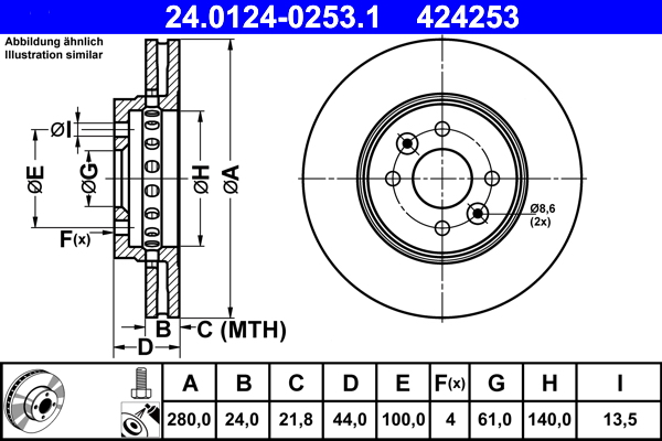 ATE - 24.0124-0253.1 - Kočioni disk (Kočioni uređaj)