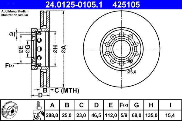 Picture of Brake Disc - ATE - 24.0125-0105.1