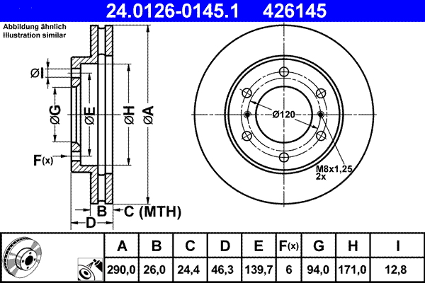 Picture of Brake Disc - ATE - 24.0126-0145.1
