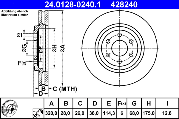 Picture of Brake Disc - ATE - 24.0128-0240.1