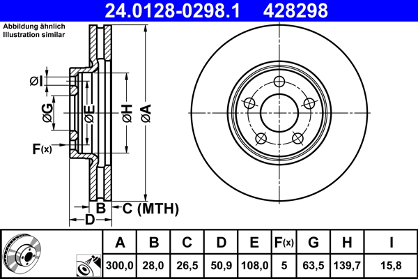 ATE disk ploča FORD 24.0128-0298.1 prednja, galaxy 2.0tdci 15 ->, d300/28 16