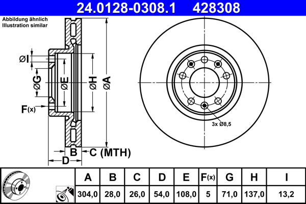 ATE disk ploča CITROEN 24.0128-0308.1 prednja, jumpy v 16->, d304/28