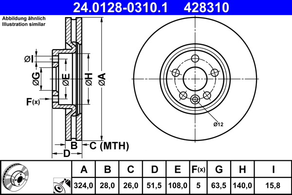 ATE disk ploča VOLVO 24.0128-0310.1 prednja, xc60 d4awd 08->, d324/28