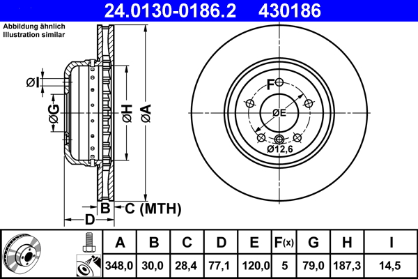 ATE disk ploča BMW 24.0130-0186.2 prednja, bmw 5 e60 03 ->, d348/30
