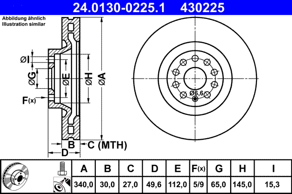 Picture of Brake Disc - ATE - 24.0130-0225.1