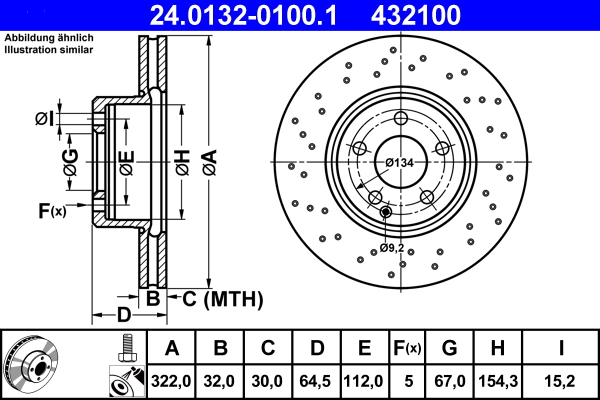 ATE disk ploča MERCEDES BENZ 24.0132-0100.1 prednja, mb e200cdi amg w212 09 ->, d322/32