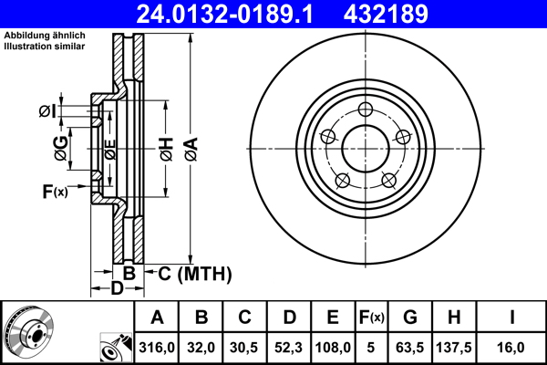 ATE disk ploča FORD 24.0132-0189.1 prednja, galaxy 2.0tdci 15 ->, d316/32 17