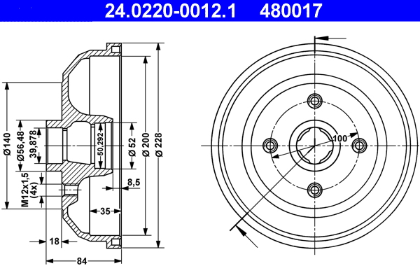 Picture of Brake Drum - ATE - 24.0220-0012.1