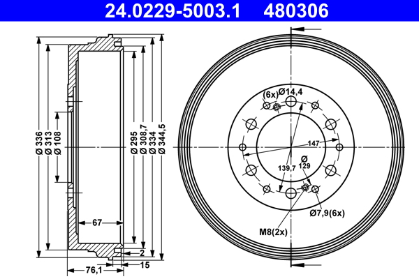 Picture of Brake Drum - ATE - 24.0229-5003.1