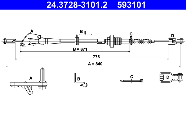 Picture of Cable Pull, clutch control - ATE - 24.3728-3101.2
