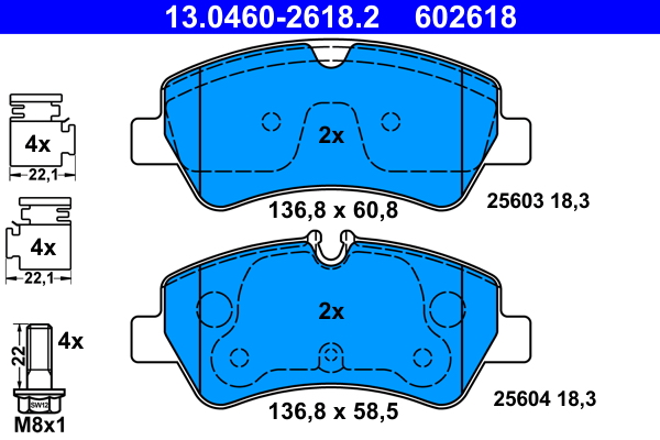 Picture of Brake Pad Set, disc brake - ATE - 13.0460-2618.2