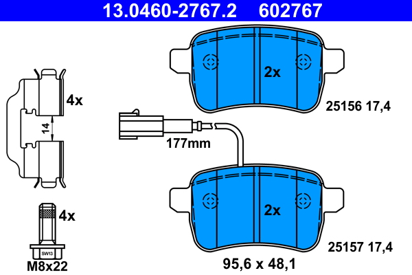 ATE disk pločice ALFA ROMEO 13.0460-2767.2 zadnje, giulietta 1.6jtdm 10 ->
