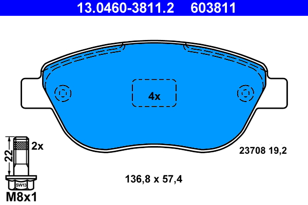 Picture of Brake Pad Set, disc brake - ATE - 13.0460-3811.2