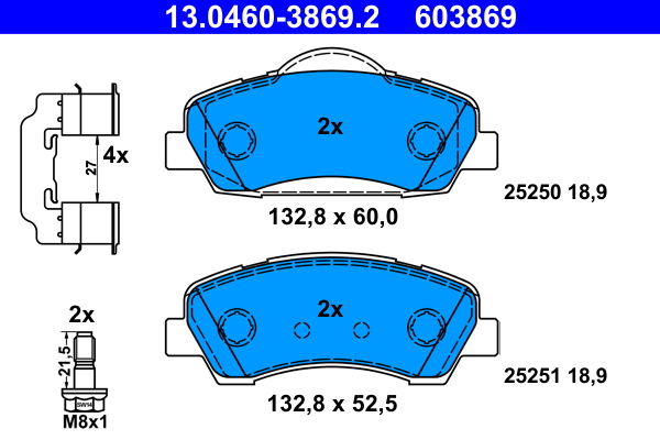 ATE disk pločice PEUGEOT 13.0460-3869.2 prednje, 308 ii 1.6 hdi 100 14->