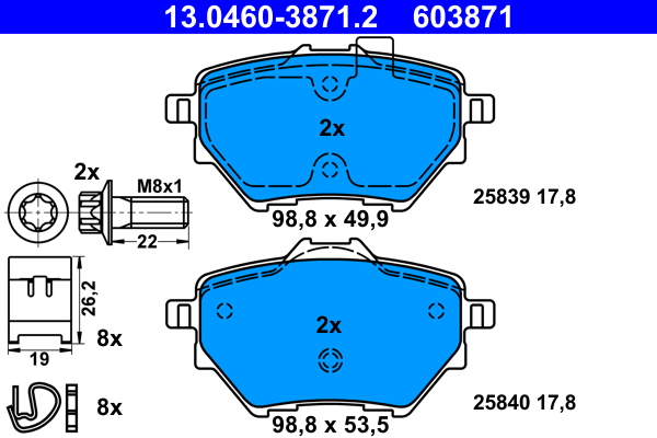 Picture of Brake Pad Set, disc brake - ATE - 13.0460-3871.2