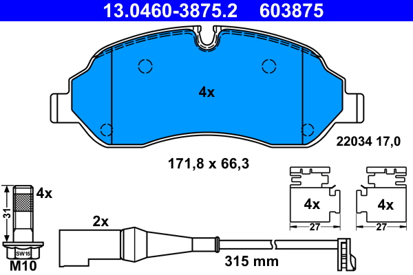 Picture of Brake Pad Set, disc brake - ATE - 13.0460-3875.2
