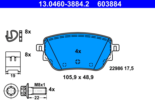 ATE disk pločice MERCEDES BENZ 13.0460-3884.2 zadnje, a class w177 180cdi 18->bez sport paketa