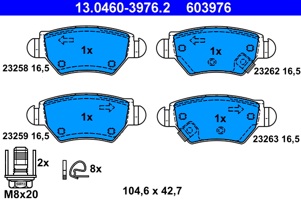 ATE disk pločice OPEL 13.0460-3976.2 zadnje, astra 1.7td ->05