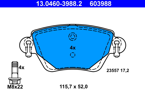 ATE disk pločice FORD 13.0460-3988.2 zadnje, mondeo 2.0tdci 00 ->