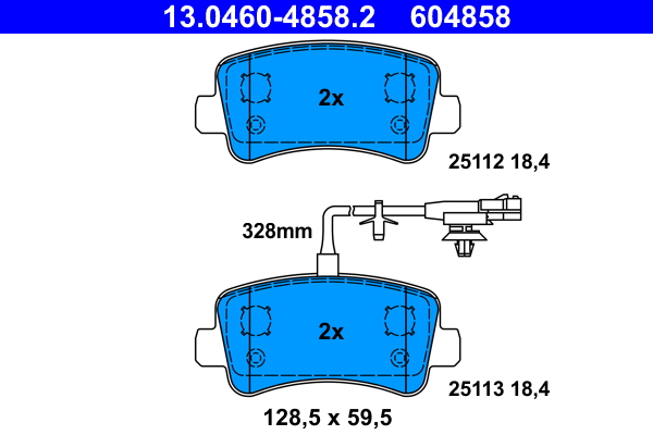 ATE disk pločice RENAULT 13.0460-4858.2 zadnje, master 2.3dci 10 ->