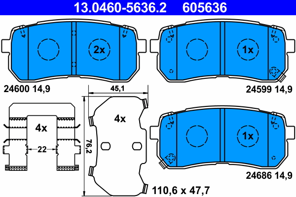Picture of Brake Pad Set, disc brake - ATE - 13.0460-5636.2