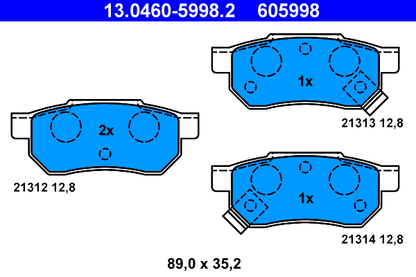 Slika ATE - 13.0460-5998.2 - Komplet pločica, disk-kočnica (Kočioni uređaj)