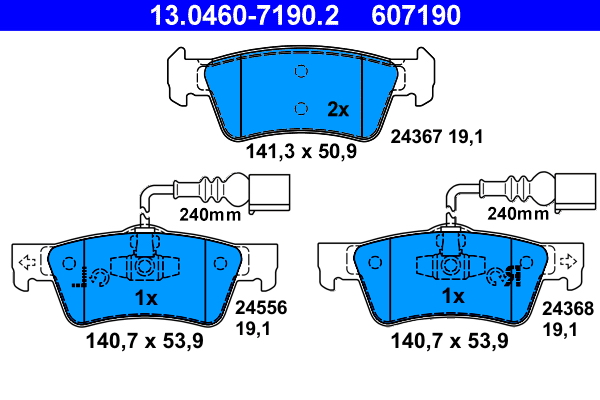ATE disk pločice VW 13.0460-7190.2 zadnje, touareg 2.5 r5 tdi 03 -> za 16