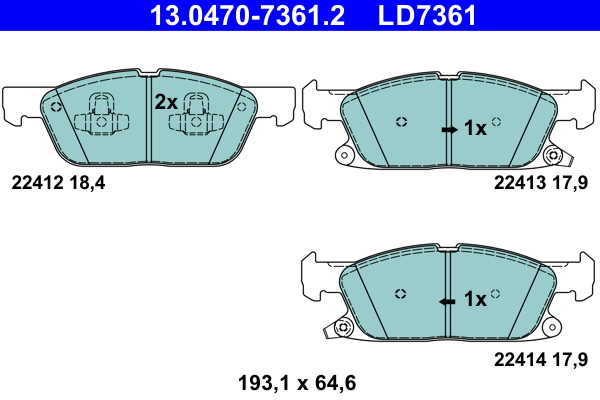 Picture of Brake Pad Set, disc brake - ATE - 13.0470-7361.2