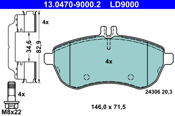 Picture of Brake Pad Set, disc brake - ATE - 13.0470-9000.2