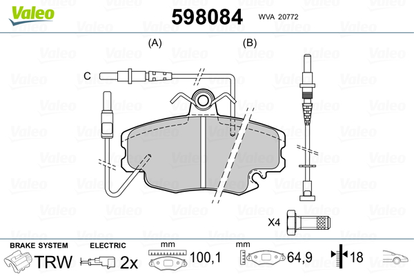 Image de Kit de plaquettes de frein, frein à disque - VALEO - 598084