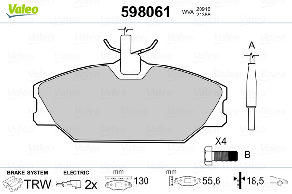 Image de Kit de plaquettes de frein, frein à disque - VALEO - 598061