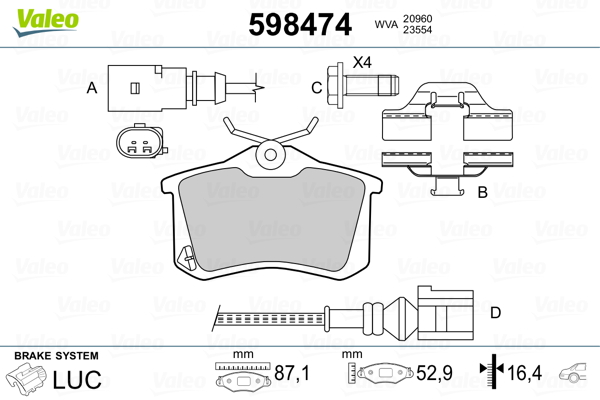Image de Kit de plaquettes de frein, frein à disque - VALEO - 598474