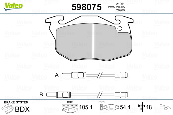 Image de Kit de plaquettes de frein, frein à disque - VALEO - 598075