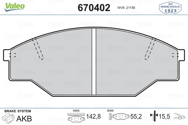 Image de Kit de plaquettes de frein, frein à disque - VALEO - 670402