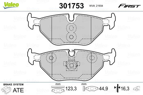 Slika VALEO - 301753 - Komplet pločica, disk-kočnica (Kočioni uređaj)