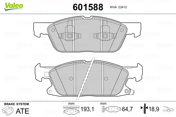 Image de Kit de plaquettes de frein, frein à disque - VALEO - 601588